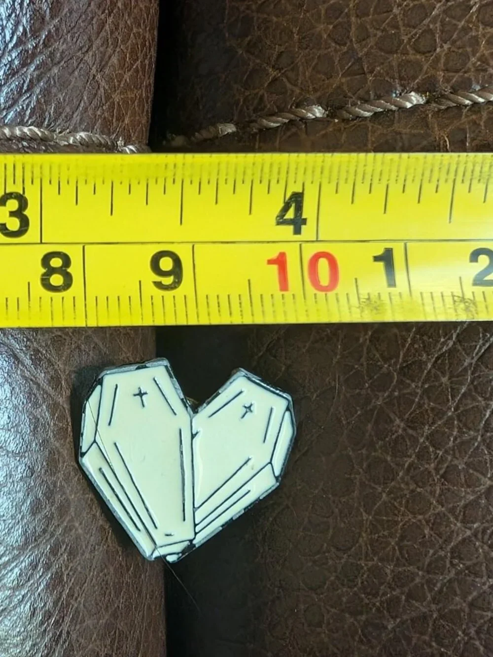 Vintage Enamel White Enameled Halloween Coffin Brooch. Ship Same Day